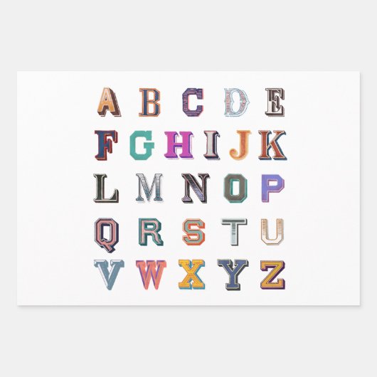 ヴィンテージはっきりしたa-zアルファベット ラッピングペーパーシート (正面2)