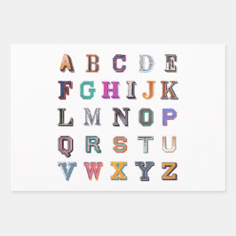 ヴィンテージはっきりしたa-zアルファベット ラッピングペーパーシート