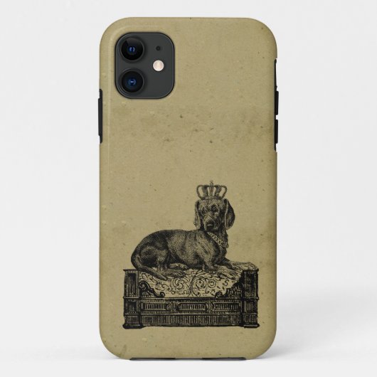 ヴィンテージはぼろぼろの上品を引いているダックスフント犬を戴冠させました Case-Mate iPhoneケース (裏面)