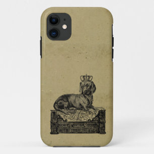 ヴィンテージはぼろぼろの上品を引いているダックスフント犬を戴冠させ iPhone 11 ケース