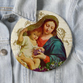 ヴィンテージはイエス・キリストのブドウを持つ聖母マリアを賛美しました 缶バッジ (インサイチュ)