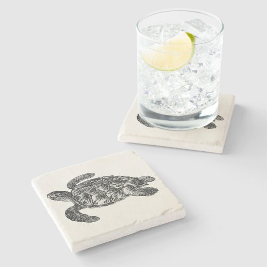 ヴィンテージはウミガメ-カメのテンプレート--をかわら状に重ねました ストーンコースター (横)