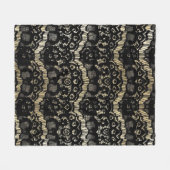 ヴィンテージはエレガントでフランスのな花のレースののどの金ゴールドを黒くします フリースブランケット (正面(横))