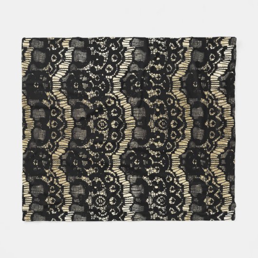 ヴィンテージはエレガントでフランスのな花のレースののどの金ゴールドを黒くします フリースブランケット (正面(横))