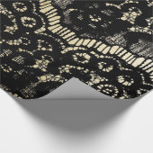 ヴィンテージはエレガントでフランスのな花のレースののどの金ゴールドを黒くします ラッピングペーパー (角)