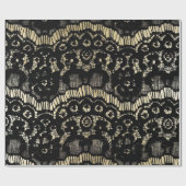 ヴィンテージはエレガントでフランスのな花のレースののどの金ゴールドを黒くします ラッピングペーパー (フラット)