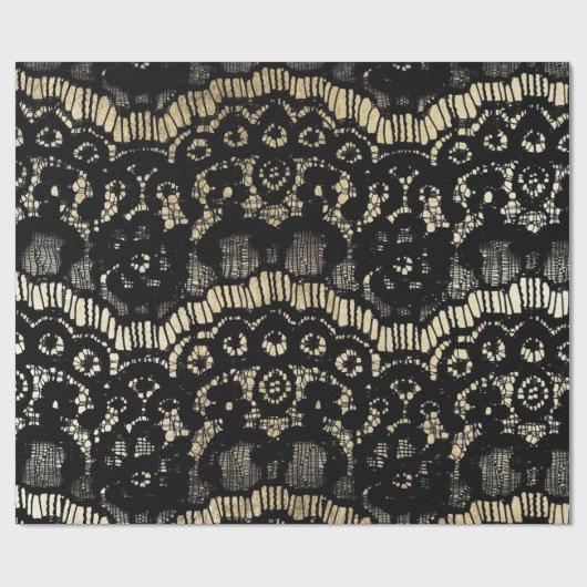 ヴィンテージはエレガントでフランスのな花のレースののどの金ゴールドを黒くします ラッピングペーパー (フラット)