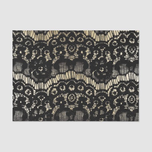 ヴィンテージはエレガントでフランスのな花のレースののどの金ゴールドを黒くします 薄葉紙 (正面)