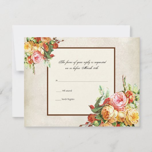 ヴィンテージはカードnの鳥RSVPの応答上がりました 出欠カード (裏面)