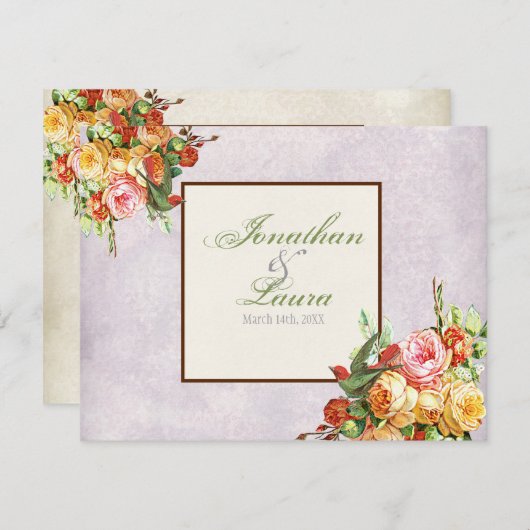 ヴィンテージはカードnの鳥RSVPの応答上がりました 出欠カード (正面/裏面)