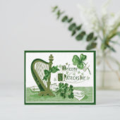 ヴィンテージはシャムロックのハープのセントパトリックの日を歓迎します ポストカード (スタンド正面)