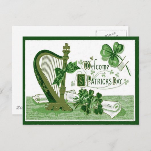 ヴィンテージはシャムロックのハープのセントパトリックの日を歓迎します ポストカード (正面/裏面)