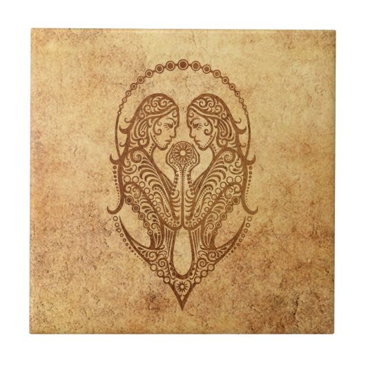 ヴィンテージはジェミニ(占星術の)十二宮図を老化させました タイル (正面)