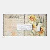 ヴィンテージはダッフォジルとスクリプトを見る。編集可能な名前 デスクマット (キーボード&マウス)