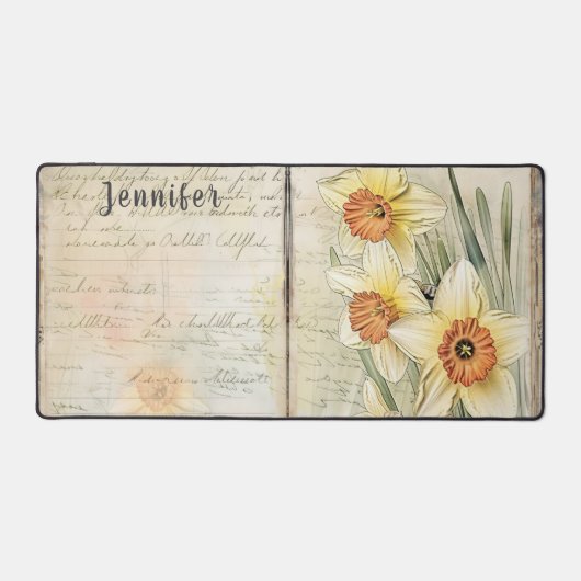 ヴィンテージはダッフォジルとスクリプトを見る。編集可能な名前 デスクマット (正面)