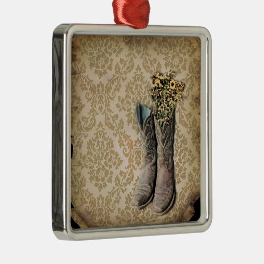 ヴィンテージはダマスク織の西欧諸国のカウボーイを日焼けさせます メタルオーナメント (右)