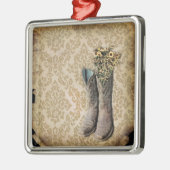 ヴィンテージはダマスク織の西欧諸国のカウボーイを日焼けさせます メタルオーナメント (左)