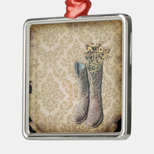 ヴィンテージはダマスク織の西欧諸国のカウボーイを日焼けさせます メタルオーナメント (左)