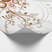 ヴィンテージはピンクの茶色の花パターンを抽出します ラッピングペーパー (角)