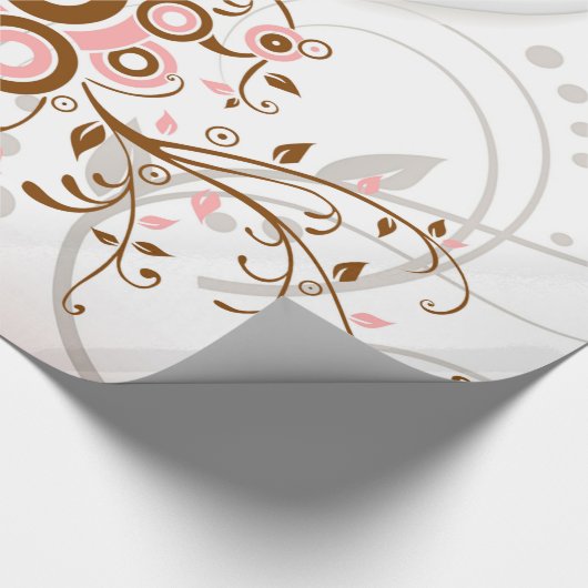 ヴィンテージはピンクの茶色の花パターンを抽出します ラッピングペーパー (角)