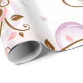 ヴィンテージはピンクの茶色の花パターンを抽出します ラッピングペーパー (ロールコーナー)