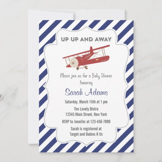 ヴィンテージはベビーシャワーの招待状の赤および青を平にします 招待状 (正面)