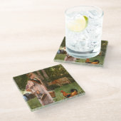 ヴィンテージはミルクメイドを泡立てる ガラスコースター (アングル)