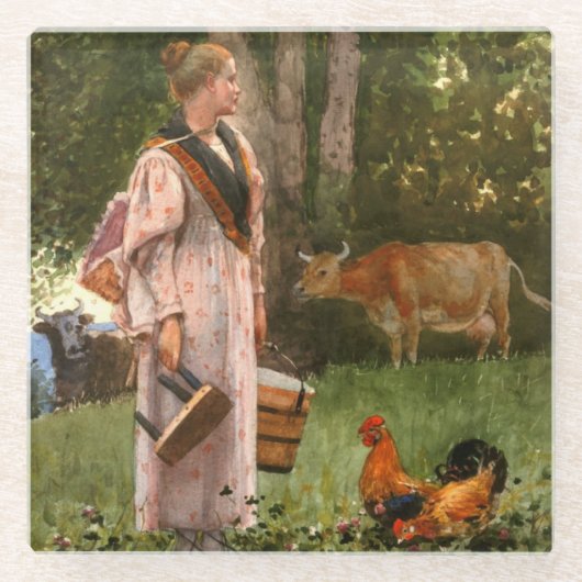 ヴィンテージはミルクメイドを泡立てる ガラスコースター (正面)