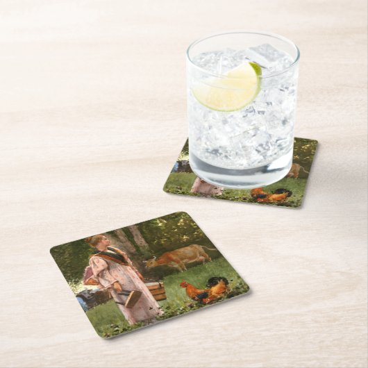 ヴィンテージはミルクメイドを泡立てる スクエアペーパーコースター (インサイチュ)
