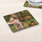 ヴィンテージはミルクメイドを泡立てる スクエアペーパーコースター (アングル)