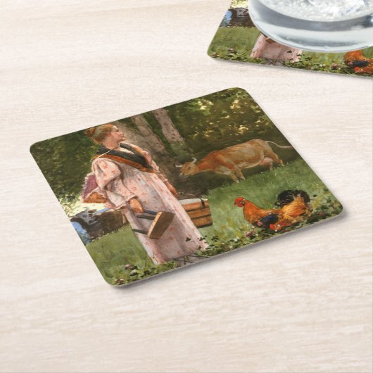 ヴィンテージはミルクメイドを泡立てる スクエアペーパーコースター (アングル)