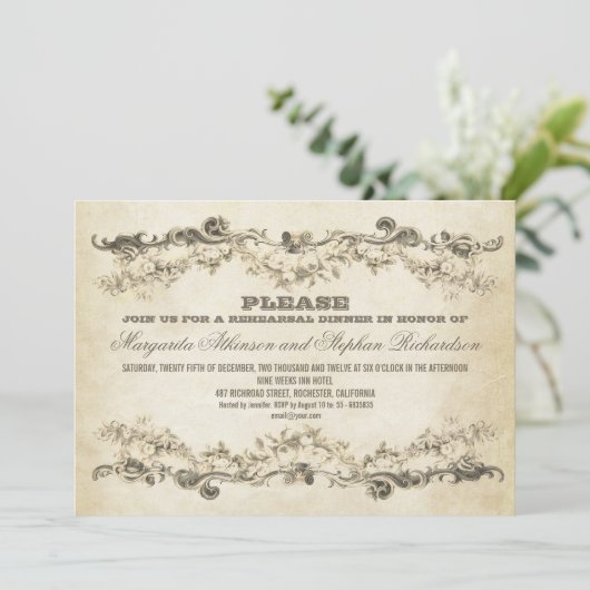 ヴィンテージはリハーサルの夕食の招待状を老化させました 招待状 (スタンド正面)