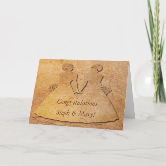 ヴィンテージはレズビアンの花嫁の結婚式の招待状を壁紙を張ります カード (正面)