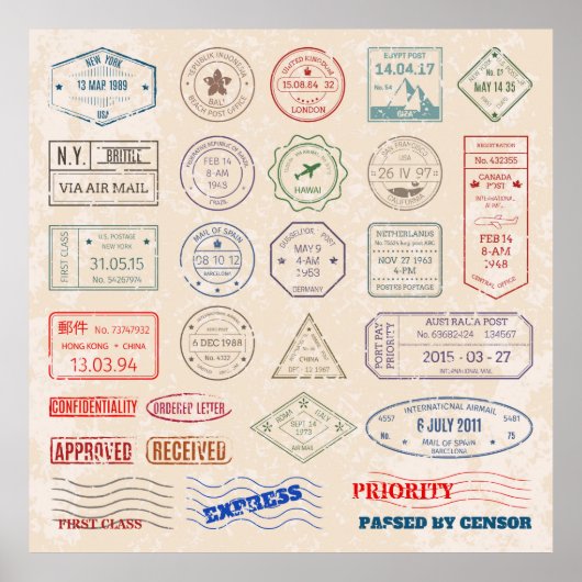 ヴィンテージはヴィンテージ切手を国に設定する ポスター (正面)