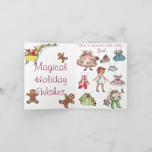 ヴィンテージは人形のメリークリスマスカードを壁紙を張ります シーズンカード (内部)