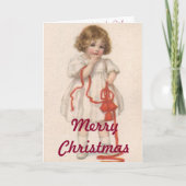 ヴィンテージは人形のメリークリスマスカードを壁紙を張ります シーズンカード (正面)