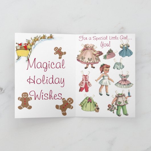 ヴィンテージは人形のメリークリスマスカードを壁紙を張ります シーズンカード (内部)