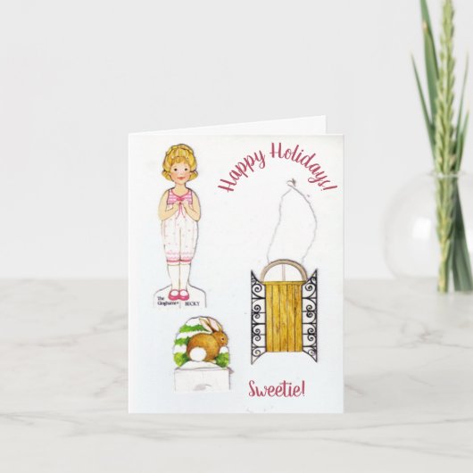 ヴィンテージは人形の冬休みカードカスタムを壁紙を張ります シーズンカード (正面)