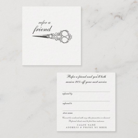ヴィンテージは友人の紹介のサロンの顧客カードを参照します 紹介カード (正面/裏面)