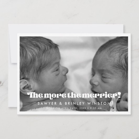 ヴィンテージは双子の写真メリーをより多く 案内状 (正面)