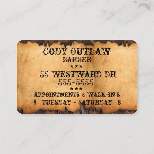 ヴィンテージは古い西の一見を老化させました 名刺 (裏面)
