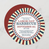 ヴィンテージは夏のバーベキューのパーティーを縞で飾ります 招待状 (正面/裏面)