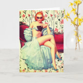 ヴィンテージは女の子サザンベルレッドヘッドをピン留めする カード (黄色い花)