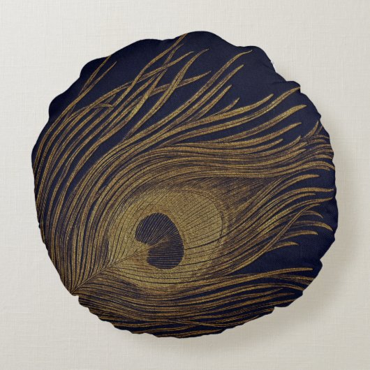 ヴィンテージは孔雀の羽のクッションを金めっきしました ラウンドクッション (裏面)