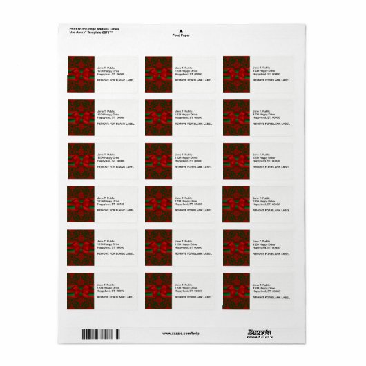 ヴィンテージは弓で赤い緑のダマスク#2を見る ラベル (フルシート)