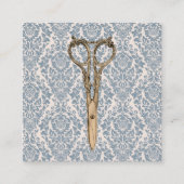 ヴィンテージは挨りだらけの青いダマスク織の美容院を切ります スクエア名刺 (正面)