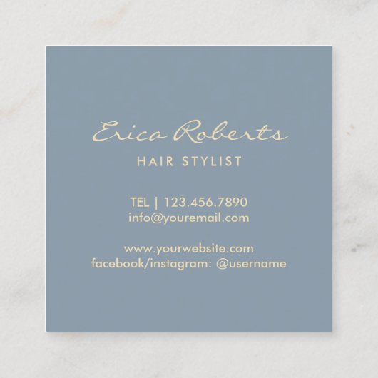 ヴィンテージは挨りだらけの青いダマスク織の美容院を切ります スクエア名刺 (裏面)