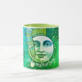 ヴィンテージは月お洒落冬帽子の青い緑 マグカップ (中央)