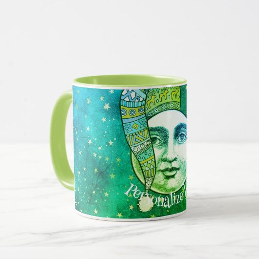 ヴィンテージは月お洒落冬帽子の青い緑 マグカップ (正面左)