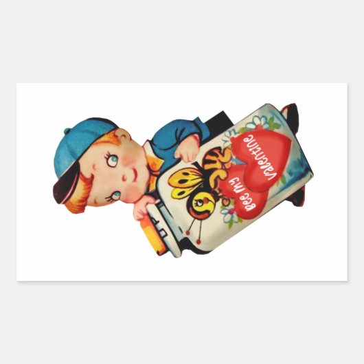 ヴィンテージは私のバレンタインデーと男の子Rectangular Sti 長方形シール (正面)